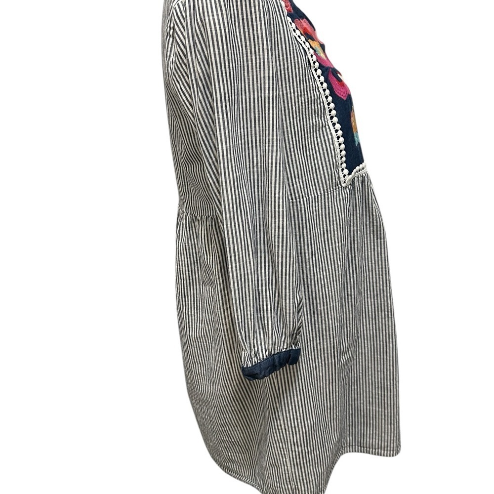 Angel Heart Vibrant Floral Embroidered Striped Lined Tunic or Dress Medium Boho. - Picture 5 of 15
